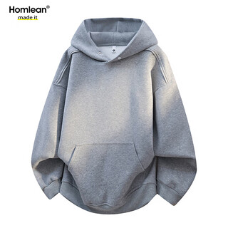 Homlean solid color simple hooded sweatshirt men's spring cleanfit loose versatile casual top hwy80 light gray l