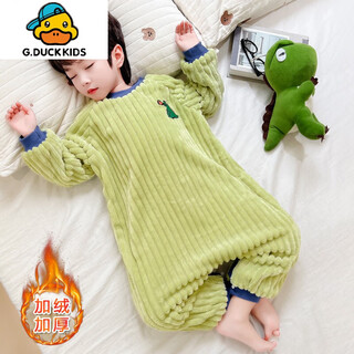 G.duckkids boys sleeping bag flannel winter thickened baby anti-kick quilt autumn and winter children's coral velvet one-piece pajamas green dinosaur - double layer plus velvet thickening 110 cm