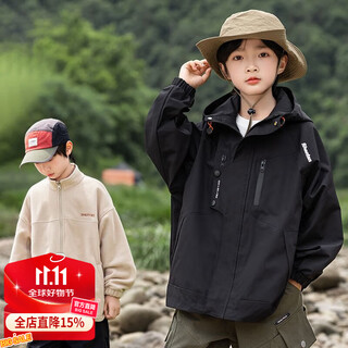 Disney boys spring and autumn charge 2025 new outdoor children's three-in-one clothing autumn detachable big boy jacket autumn and winter black three-in-one suit spring and autumn jacket + liner windproof and waterproof 160 height 150-160cm 45-50kg