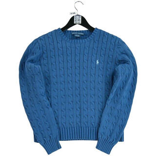 Lauren ralph lauren women's sweater warm and comfortable thick knit blue autumn and winter daily knitted retro blue one size | eu s