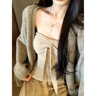 Sweet peach yikett soft desire tiancai two-color knitted tank top wear inside and out with women's tube top <lust tiancai> oatmeal color tank top_breast pad s