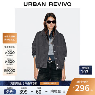 Ur2025 new winter women's simple stand-up collar super loose cotton denim jacket uyy850282 dark gray l