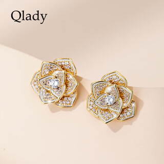 Qlady camellia earrings feminine temperament high-end atmosphere earrings women 2025 new light luxury niche earrings birthday gift