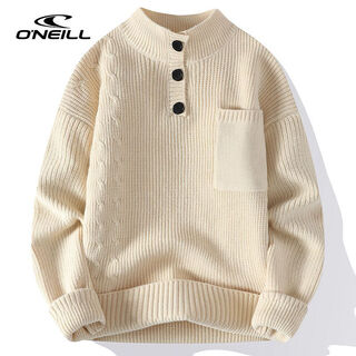 O neilloneill/o'neill retro henry collar sweater for men and women in autumn and winter solid color lazy style half turtleneck sweater beige m