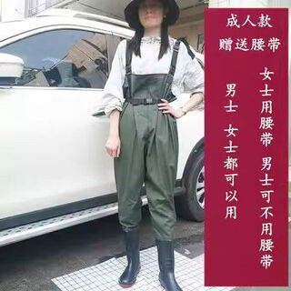 Xinhaiou women's waders half-length one-piece fishing beach rain boots for older children waterproof rain pants for children to go to sea military green overalls thickened 36 yards