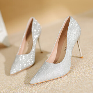 09-4 champagne gold and silver high heels for women with stiletto heels 2025 new design niche wedding shoes xiuhe wedding dress two-wear silver (5cm 33
