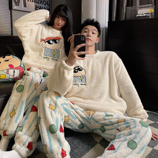 Mengdong dachshund couple pajamas for men and women in autumn and winter thickened warm flannel coral velvet large size loose student home clothes h9993 xiaoxin 2xl male (150-170jin jin equals 0.5 kg