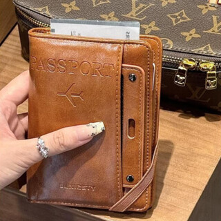 He jiagong passport holder photo protective cover passport storage bag card holder document storage bag passport bag travel ticket holder light brown rfid anti-theft brush xxs