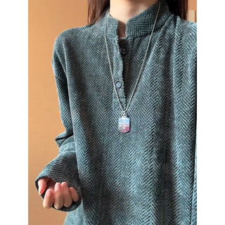 Jingsa xiaoxiangfeng jacquard henry collar heavyweight sweatshirt for men and women in autumn and winter retro herringbone polo shirt american bottoming shirt gray xl