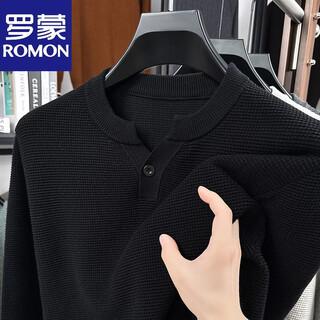 Romon autumn new henry collar cotton long sleeve men's knitted sweater solid color 2025 pineapple pattern textured t-shirt men black xl -140-160jin jin is equal to 0.5 kg
