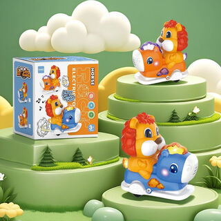 小童家族 电动万向避障摇摆木马卡通小萌鸭儿童玩具音乐灯光仿真动物玩具 【萌趣狮子】音乐/灯光/万向轮 【充电款 】3充电电池+充电器+彩盒装