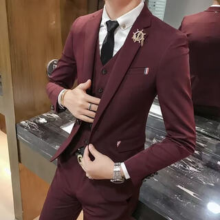 Fat donglai quality suit suit men's korean style casual business formal jacket slim groomsman groom wedding red suit pants vest free shirt tie m_recommended 80-105 jin jin equals 0.5 kg