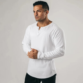 Kuraishi kazuki trendy brand retro heavyweight long-sleeved t-shirt men's spring and autumn new slim fit versatile casual v-neck solid color bottoming henry shirt off-white xl