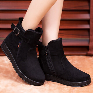 Old winter snow boots, flat short boots, short anti-slip cotton boots, plus velvet, warm and thick-soled cotton shoes, black 35, shipped immediately