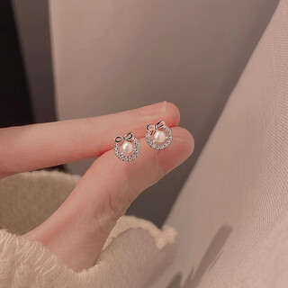 Qi xiaomi s925 sterling silver bow pearl earrings for women 2025 new popular earrings niche light luxury high-end earrings a pair of bow pearl earrings s925 silver