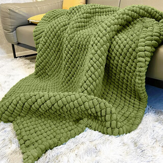 He jiangong big ball thread blanket hand-knitted cushion blanket diy material package to pass the time crocheted blanket thick wool soft and skin-friendly olive green + circular needle + video tutorial (no black ball oh 4 groups can be knitted about 50*50cm commonly used cushions_baby blanket