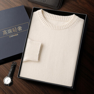 Ordos pure cashmere sweater men's classic round neck business casual men's warm long-sleeved sweater needle white xl 160-180jin jin equals 0.5 kg