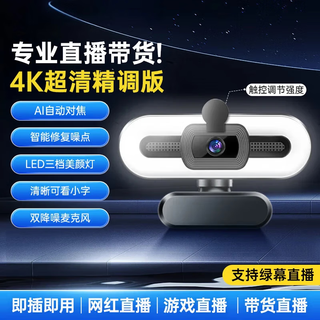 斯泰克（stiger）直播超清4K美颜补光摄像头电脑高清麦克风免驱网课教学考研面试视频通话笔记本台式