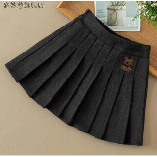 Sheng miaoci girls pleated skirt autumn and winter woolen 2025 spring and autumn new style western style plaid medium and large children's short skirt gray skirt woolen bear 140