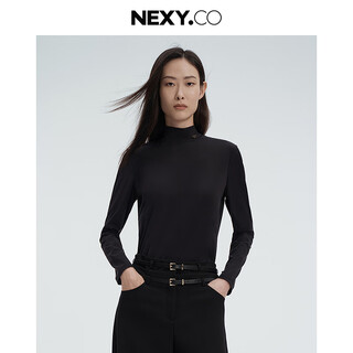 Nexy.co mall's same style 2025 autumn new black stand-up collar stretch shirt half turtleneck thermal top black xl