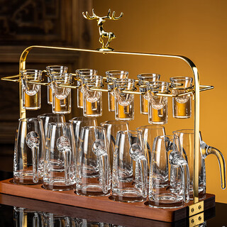 Midoc crystal glass white wine cup wine divider cup holder home set high-end small spirits bullet cup one cup wine set transparent model 10 pots 10 cups + deer head cup holder