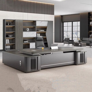 Light luxury boss desk and chair combination office simple modern ceo computer desk large desk executive desk 2.0 boss desk + 2.4 bookcase