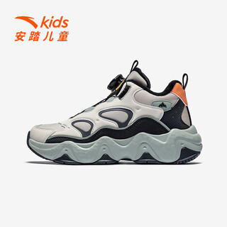 Anta children's padded shoes new winter style for men, middle and large children, warm and comfortable, leather surface, wear-resistant, cushioning sports shoes, casual shoes, plain matte gray/chalk/smoke gray-2 38