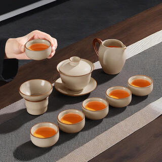 Baqianxing ru kiln sancai covered bowl set ceramic tea set three-piece kung fu tea bowl drinking cup complete set