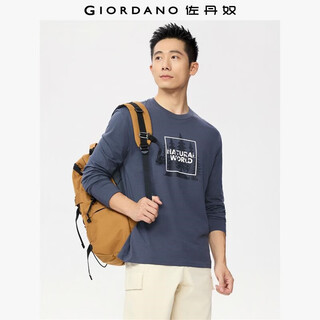 Giordano long-sleeved t-shirt men's autumn and winter pure cotton t-shirt plant-themed printed round neck top 13095791
