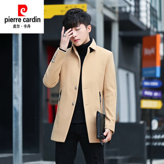 Pierre cardin high-end mid-length woolen windbreaker men's woolen coat 2025 spring, autumn and winter new korean style thickened coat khaki m