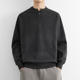 Zimei simple henry collar sweater for men in autumn and winter color old money style loose sweater v-neck retro thickened woolen sweater charcoal gray m _115jin jin is equal to within 0.5 kg