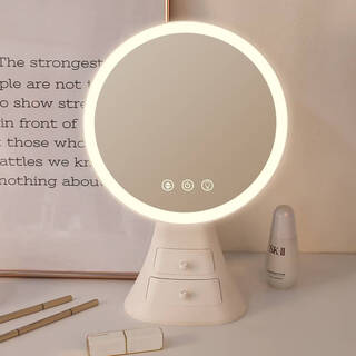 He jiagong mirror cosmetic mirror led with light desktop fill-light folding smart girls dressing hua cosmetic mirror white + 3 key operation + magnetic drawer