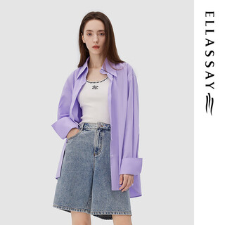 Ellassay autumn new cotton straight fit gentle lavender purple casual versatile long-sleeved shirt for women ewb343c00600