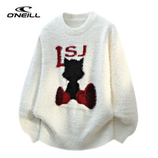 O neilloneill/o'neill imitation mink velvet crew neck sweater for men and women in autumn and winter trendy jacquard warm pullover sweater white m