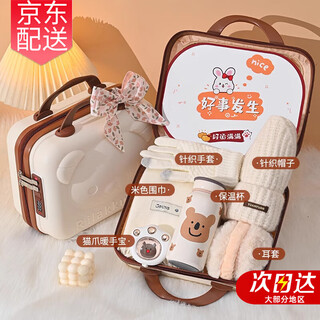 Crystal scarf women's autumn and winter 2025 new gift box women's birthday new year's day new year's eve gift for girls practical bear six-piece set scarf + hat + gloves + hand warmer + thermos cup + earmuffs