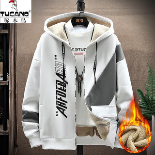 Woodpecker (tucano) sweatshirt men's autumn and winter new fashion simple hooded velvet thickened jacket men's comfortable and versatile winter sportswear a516 white velvet xl (about 120-135jin jin equals 0.5kg can be worn)