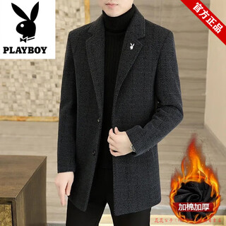 Playboy mid-length woolen coat men's winter coat middle-aged new suit collar business casual thickened dad suit black autumn and winter plus velvet 2xl