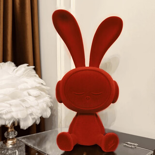 Flocked lightning rabbit sitting ornaments cartoon creative modern light luxury living room wine cabinet tv cabinet entrance decoration lightning rabbit red