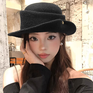 Miao yijia thousand gold top hat women's hat autumn and winter 2025 new woolen fisherman hat felt hat basin hat winter hat hepburn style elegant french thousand gold style curly black top hat