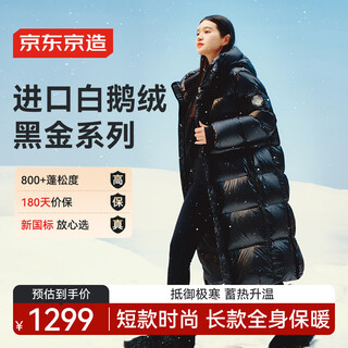 Made in tokyo, black gold series, imported white goose down jacket, mid-length down jacket, women's winter jacket, obsidian black m