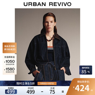 Ur2025 new winter women's trendy spliced lapel ultra-loose denim jacket uwj850101 blue (loose) s