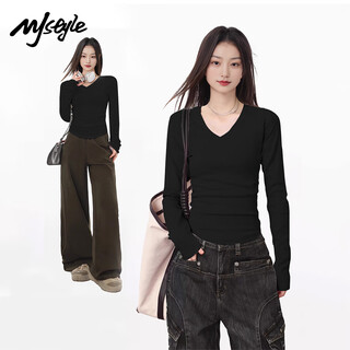 Mj stylev collar slim bottoming shirt for women 2026 autumn and winter new brushed warm waist slimming long-sleeved t-shirt inner top
