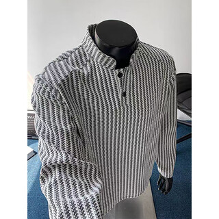 7 excellent products sweatshirt men's autumn and winter american henry collar heavy striped bottoming shirt loose casual jacket top men yzxs-ct04 white m