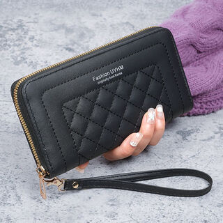 Ayub single zipper long wallet women's 2023 new fashion large capacity women's clutch light luxury coin clip mobile phone bag black (single layer)