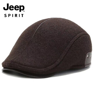 Jeep men's hat men's dad hat autumn and winter cashmere wool ear protection cap middle-aged and elderly beret warm forward hat brown m l small size 56-57c