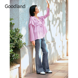 音儿（YINER）Goodland美地女装法式荷叶边乔其纱衬衫女2025秋新款LC35570080 烟灰紫 S