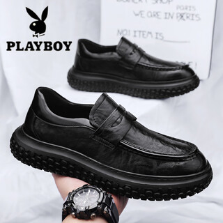 Playboy beanie men's shoes autumn british style black business casual leather shoes chef non-slip waterproof work trendy shoes black 40