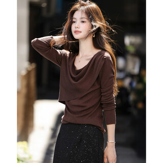 Mt lazy prologue autumn french retro pleated swing neck slim fit sheep wool sweater women's top