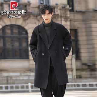 Pierre cardin autumn and winter men's windbreaker mid-length trendy brand suit collar thickened double-sided pure wool wool coat loose jacket black xl 180 130-150jin jin equals 0.5 kg