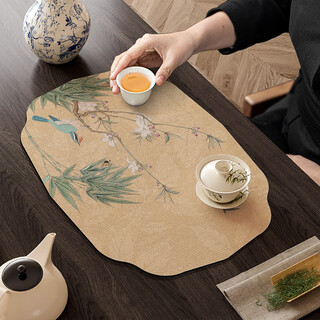 Zhixiao new chinese style small tea mat for one person, absorbent mat, tea table cloth, tea mat, tea coaster, dry soaking mat, waterproof tea table and table flag. songbird jingchun - diatom mud tea mat - special shape 40*60cm free cutting_ideal size